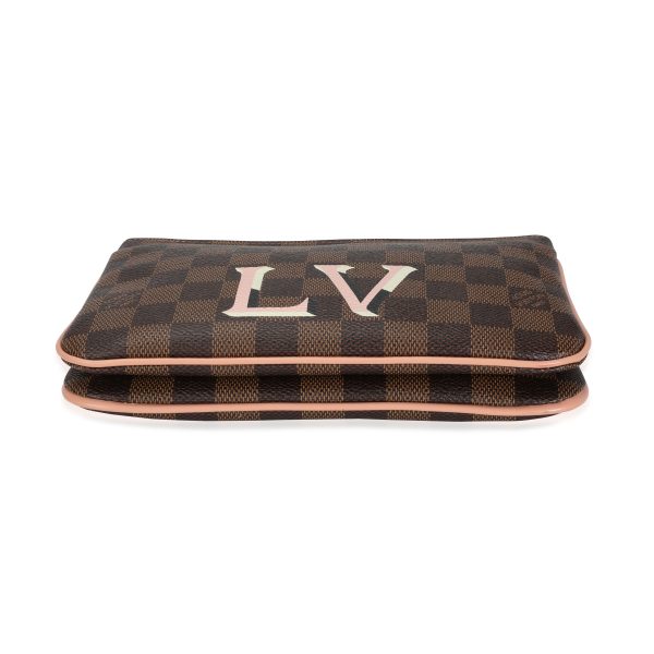 117601 stamp Louis Vuitton Damier Ebene Rose Ballerine Double Zip Pochette