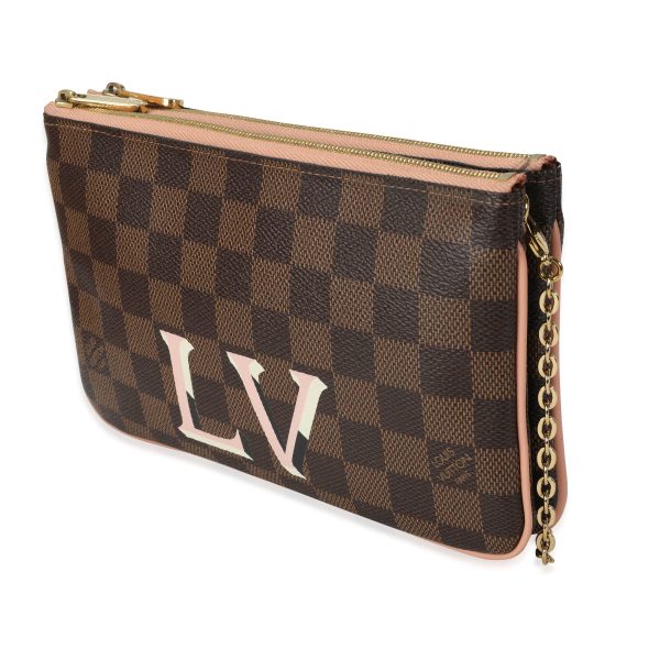 117601 sv Louis Vuitton Damier Ebene Rose Ballerine Double Zip Pochette