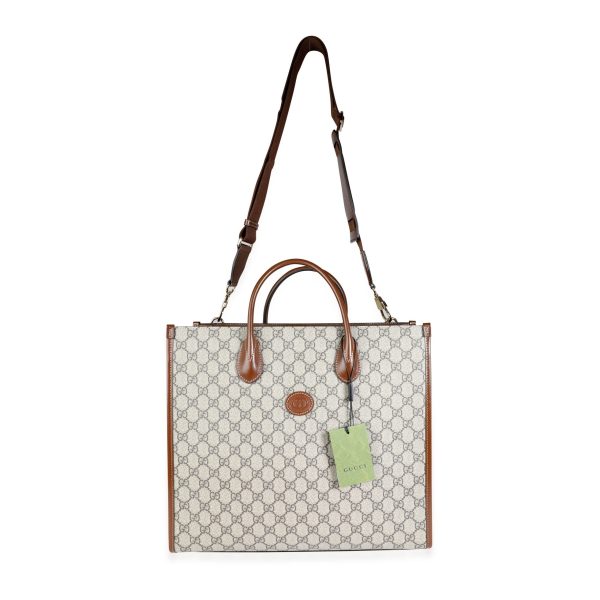 117604 bv Gucci GG Supreme Canvas Brown Leather Medium Interlocking G Tote Bag