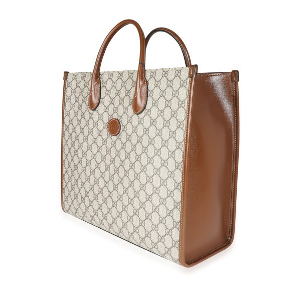 117604 sv Gucci GG Supreme Canvas Brown Leather Medium Interlocking G Tote Bag