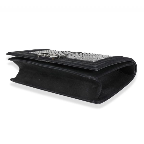 117676 box Chanel Metallic Python Black Suede Crystal Boy Clutch