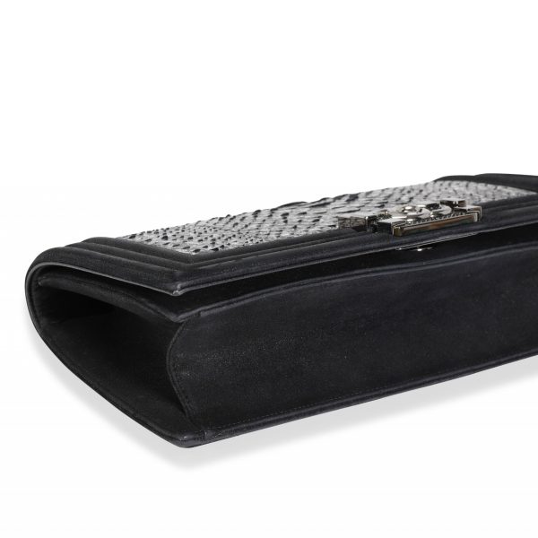 117676 clasp Chanel Metallic Python Black Suede Crystal Boy Clutch