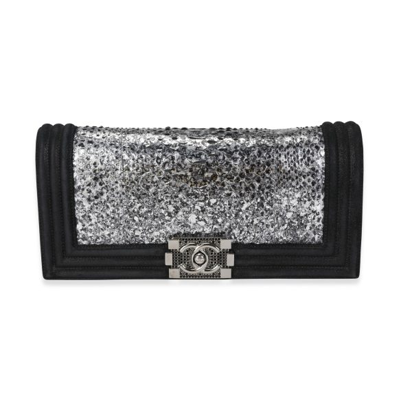 117676 fv Chanel Metallic Python Black Suede Crystal Boy Clutch