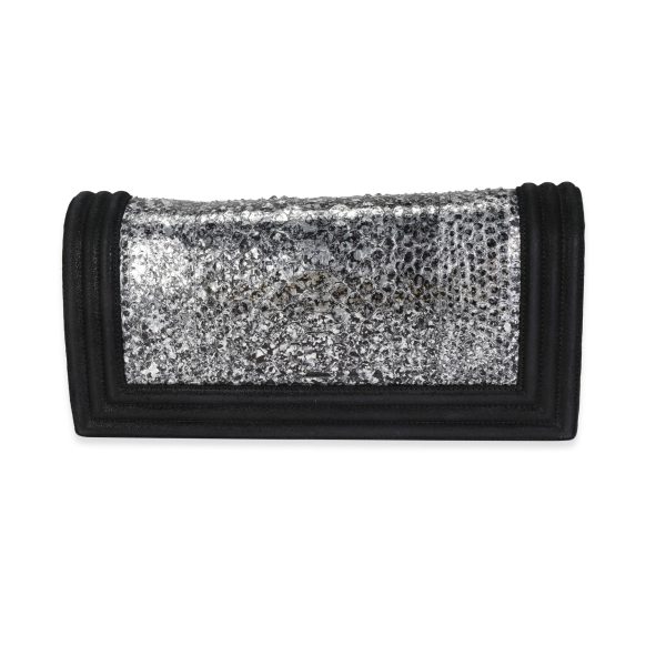 117676 pv Chanel Metallic Python Black Suede Crystal Boy Clutch