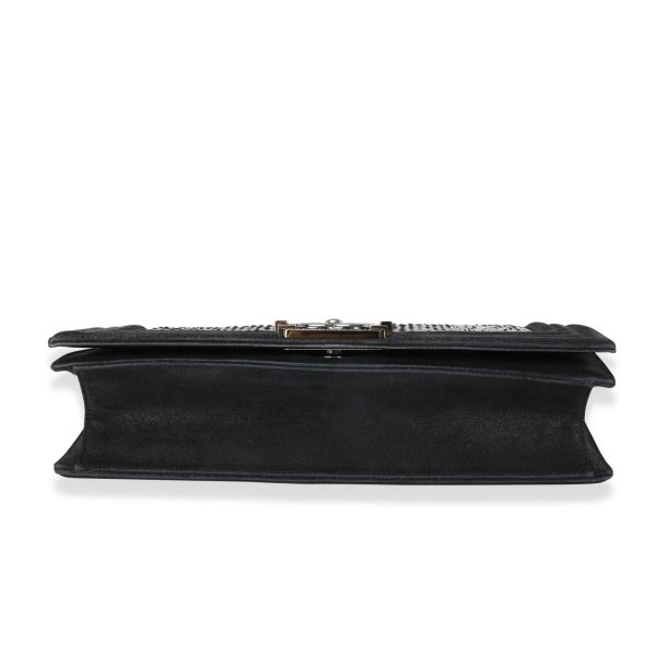 117676 stamp Chanel Metallic Python Black Suede Crystal Boy Clutch