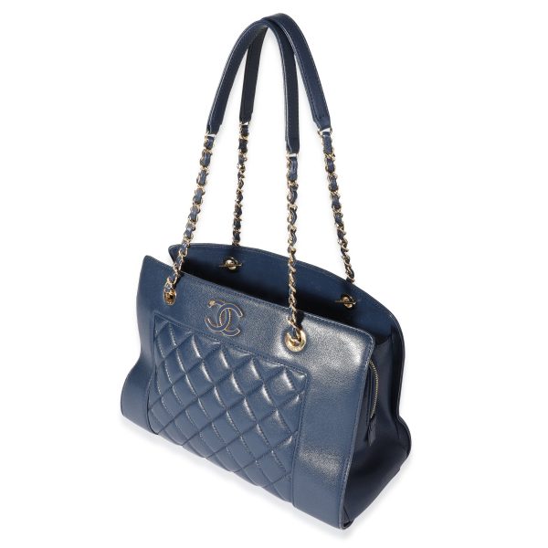 117677 sv ea14e862 6873 4784 875a 6d909623b573 Chanel Navy Quilted Leather Mademoiselle Vintage Shopping Tote