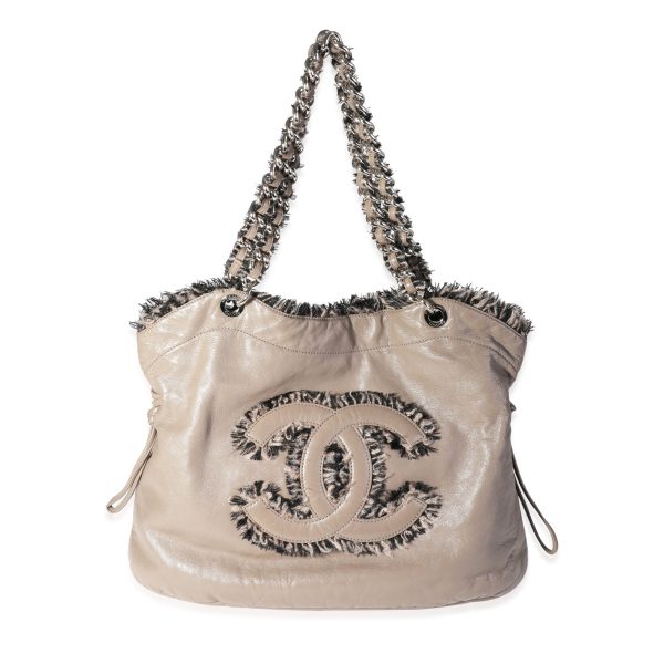 117679 fv Chanel Taupe Lambskin Funny Tweed Bon Bon Tote