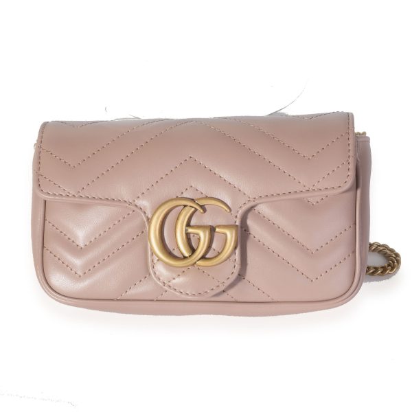 117719 fv b55568e3 547a 4506 8412 068c3cd65f5c Gucci Dusty Pink Matelass√© Leather GG Marmont Super Mini Shoulder Bag