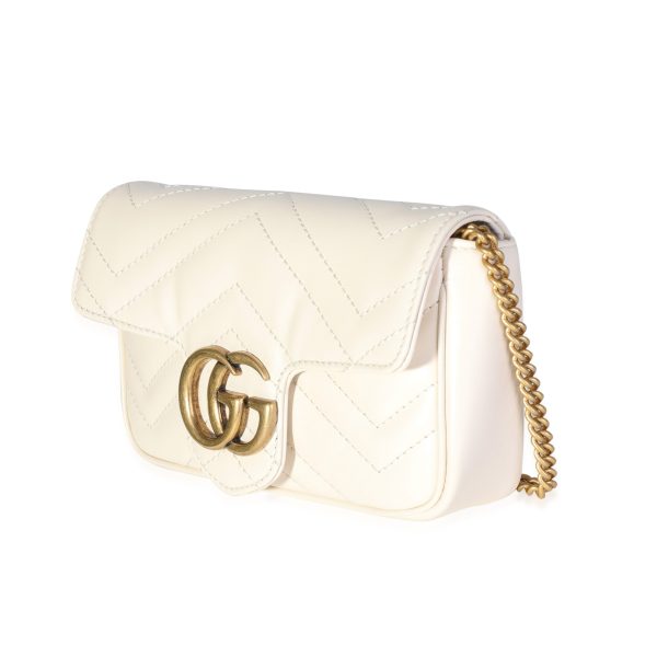 117720 sv Gucci White Matelass√© Leather GG Marmont Super Mini Shoulder Bag