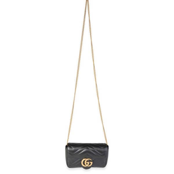 117721 bv Gucci Black Matelassé Leather GG Marmont Super Mini Shoulder Bag