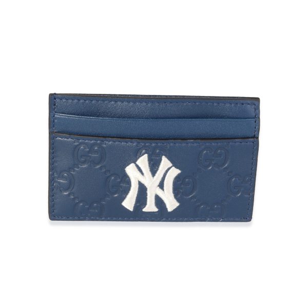 117763 fv Gucci Navy Guccissima Leather NY Yankee Card Holder