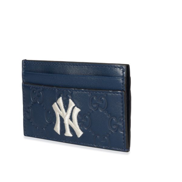 117763 sv Gucci Navy Guccissima Leather NY Yankee Card Holder