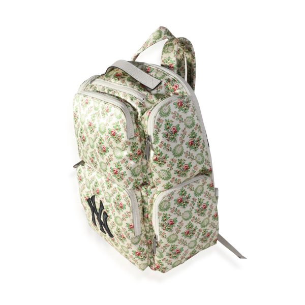 117764 sv Gucci Creme and Multicolor Satin Floral Print NY Yankees Patch Backpack