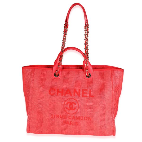 117779 stamp Chanel Red Canvas Leather Large Deauville Tote