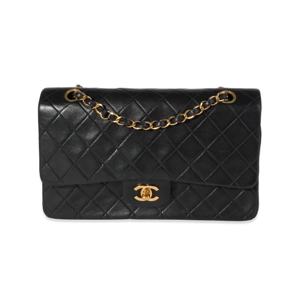 117795 fv Chanel Vintage Black Quilted Lambskin Medium Classic Double Flap Bag