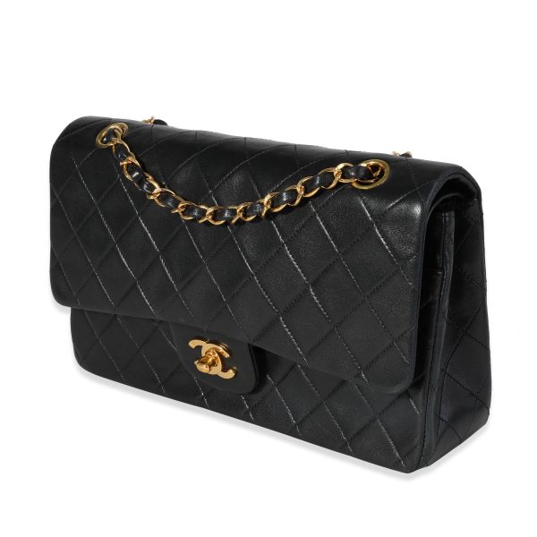 117795 sv Chanel Vintage Black Quilted Lambskin Medium Classic Double Flap Bag