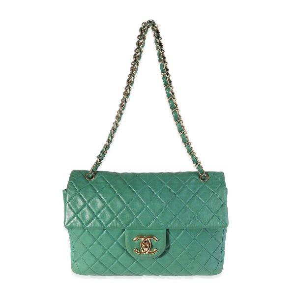 117796 bv Chanel Green Quilted Lambskin Soft Maxi Single Flap Bag