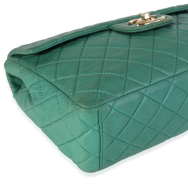 117796 clasp Chanel Green Quilted Lambskin Soft Maxi Single Flap Bag