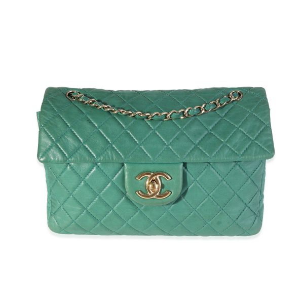 117796 fv Chanel Green Quilted Lambskin Soft Maxi Single Flap Bag