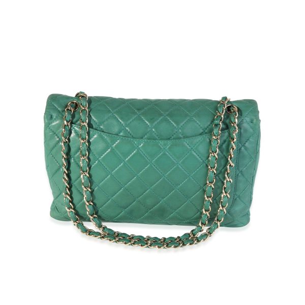 117796 pv Chanel Green Quilted Lambskin Soft Maxi Single Flap Bag