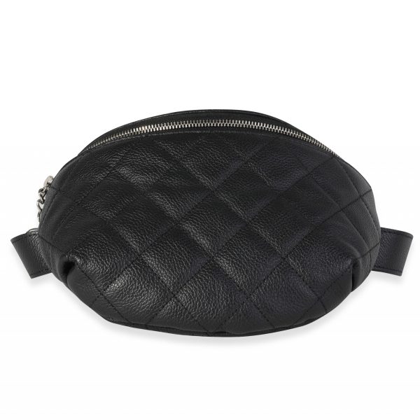 117802 stamp Chanel Uniform Black Quilted Caviar Waist Belt Bag