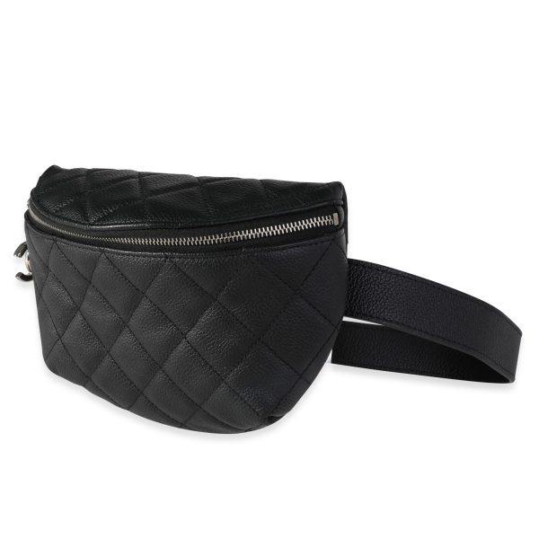 117802 sv Chanel Uniform Black Quilted Caviar Waist Belt Bag