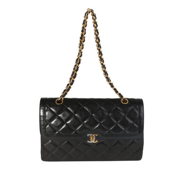 117803 bv Chanel Vintage Black Quilted Lambskin Double Flap Bag