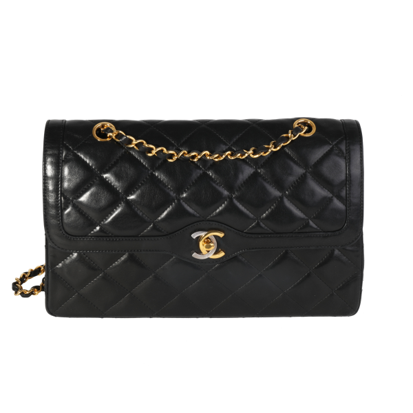 117803 fv Chanel Vintage Black Quilted Lambskin Double Flap Bag