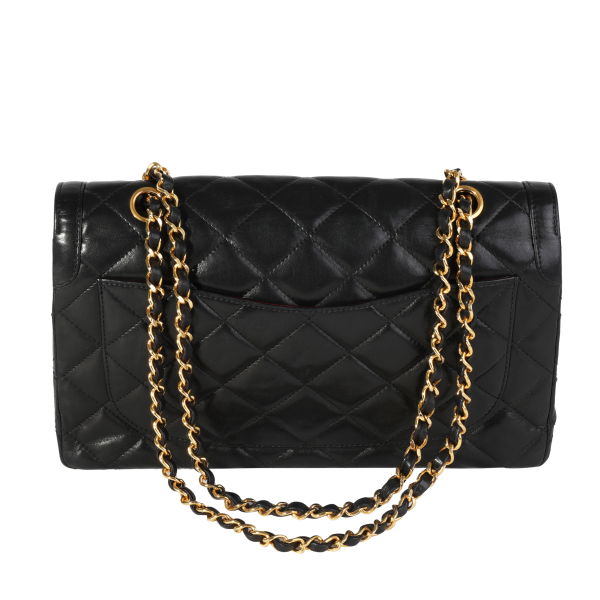 117803 pv Chanel Vintage Black Quilted Lambskin Double Flap Bag