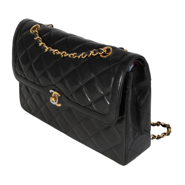 117803 sv Chanel Vintage Black Quilted Lambskin Double Flap Bag