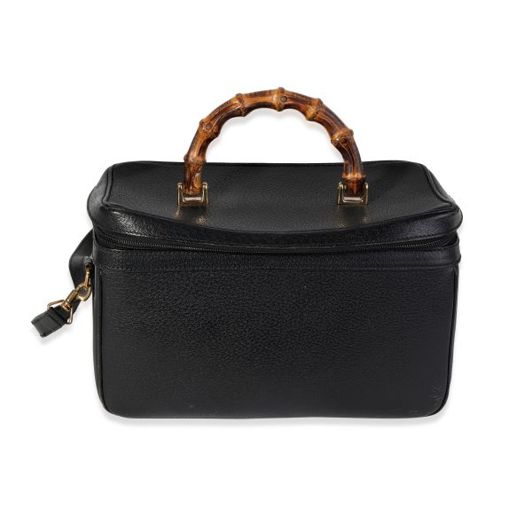 117805 fv 64fdbbc3 ee0c 4ef2 8e15 81ace2fa72a3 Gucci Vintage Black Textured Leather Bamboo Handle Vanity Bag