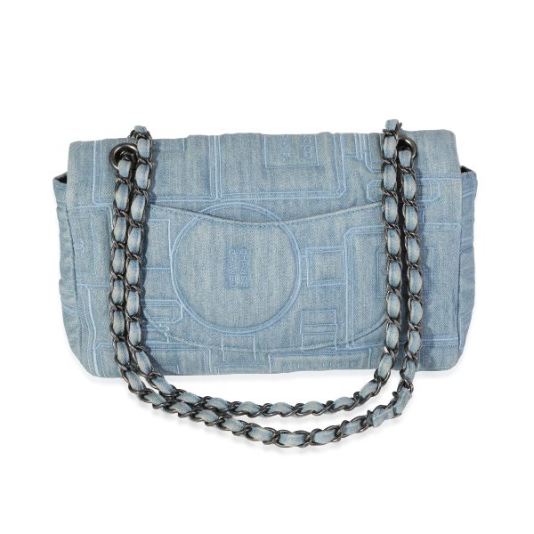 117807 pv Chanel Light Blue Denim Black Medium Perfume Bottle Embroidery Flap Bag