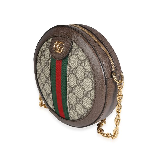 117850 sv a40b1250 d026 4bed 8ee4 67a210bb5df2 Gucci GG Supreme Canvas Brown Leather Web Round Ophidia Mini Bag