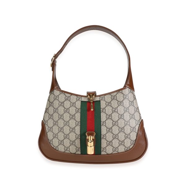 117851 fv Gucci GG Supreme Brown Leather Small 1961 Jackie Shoulder Bag