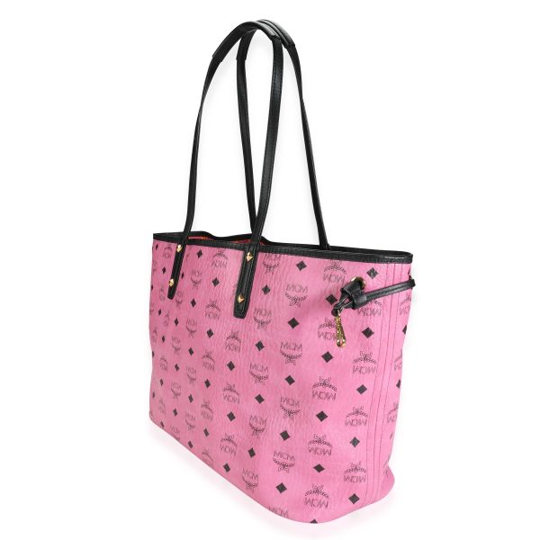 117859 sv MCM Pink Visetos Coated Canvas Reversible Liz Tote