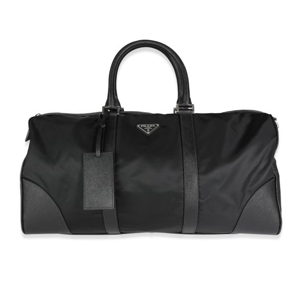 117861 fv Prada Black Tessuto Saffiano Leather Duffle Bag