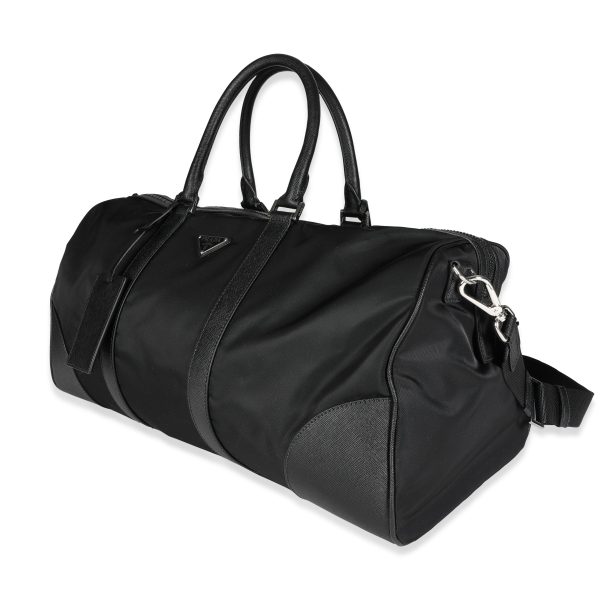 117861 pv Prada Black Tessuto Saffiano Leather Duffle Bag