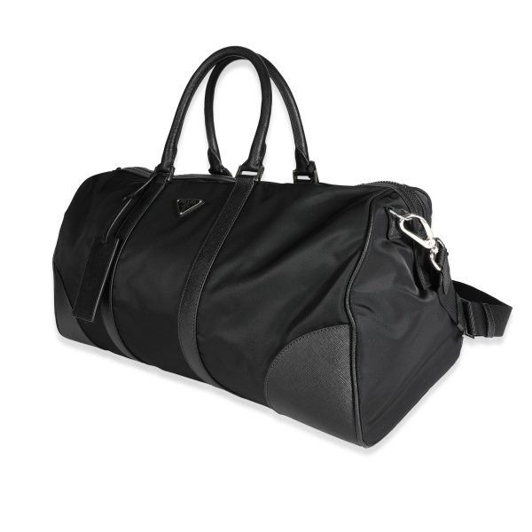 117861 sv Prada Black Tessuto Saffiano Leather Duffle Bag