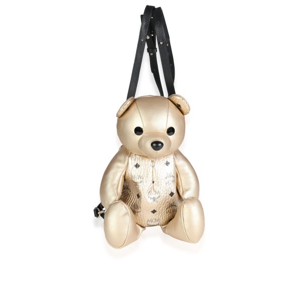 117863 fv MCM Gold Visetos Calfskin Leather Zoo Bear Doll Backpack