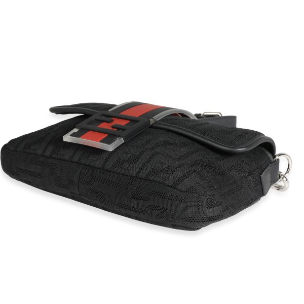 118006 box Fendi Black Neoprene Leather Baguette Messenger Bag