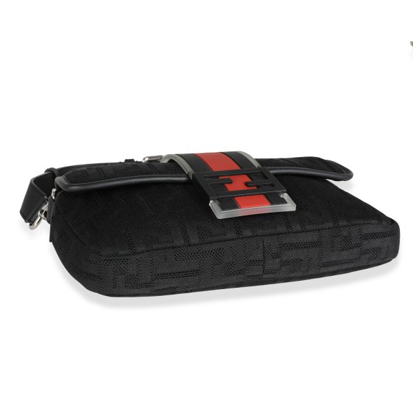 118006 clasp Fendi Black Neoprene Leather Baguette Messenger Bag