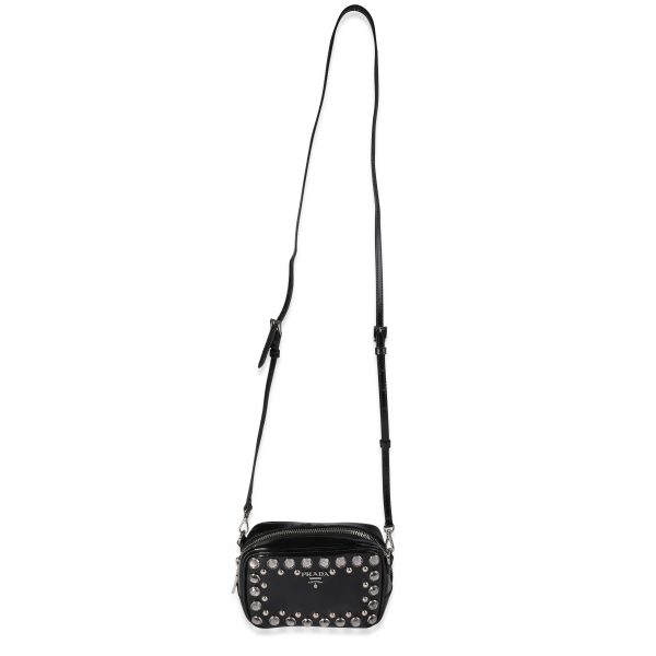 118008 ad1 5cedaf93 1f8a 4363 8cee 90b368e3ab56 Prada Black Crystal Embellished Patent Saffiano Leather Mini Camera Bag