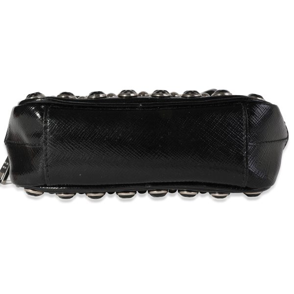 118008 clasp c04a9f0c 0153 47e1 a264 8b403d60a293 Prada Black Crystal Embellished Patent Saffiano Leather Mini Camera Bag