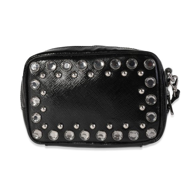 118008 pv ef805b4d 74ee 4adf a166 e66485ebf554 Prada Black Crystal Embellished Patent Saffiano Leather Mini Camera Bag