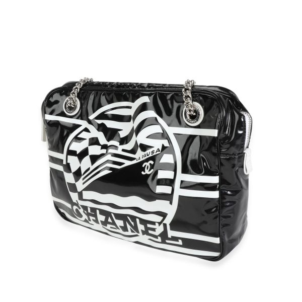 118011 sv Chanel Black White Vinyl La Pausa Camera Bag