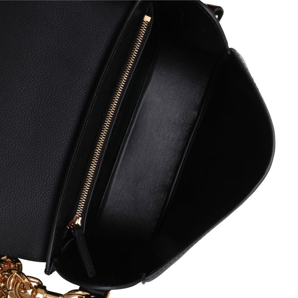 118026 av Versace Black Leather La Medusa Chain Shoulder Bag