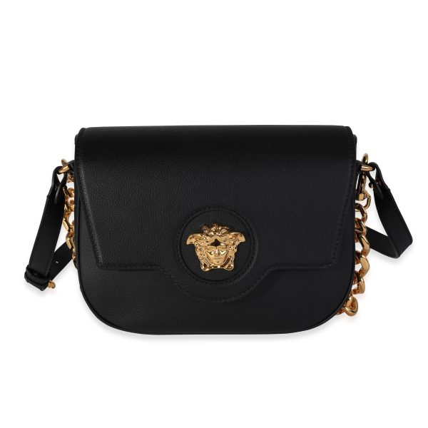 118026 fv Versace Black Leather La Medusa Chain Shoulder Bag