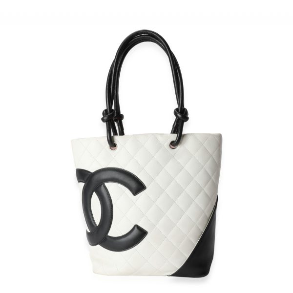 118051 fv 4515f18d f9e1 4a15 8c89 f4b953077338 Chanel White Black Quilted Calfskin Small Ligne Cambon Tote