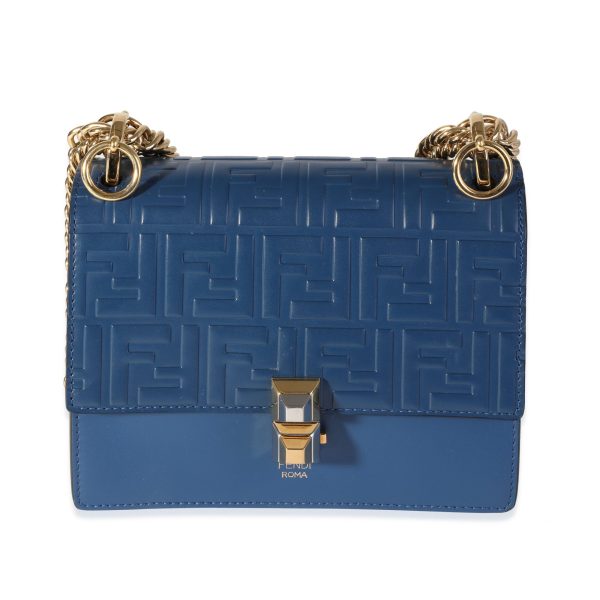 118059 fv cb03860e db31 4134 9689 8216a6c688c5 Fendi Blue Logo Embossed Leather Small Kan I Shoulder Bag