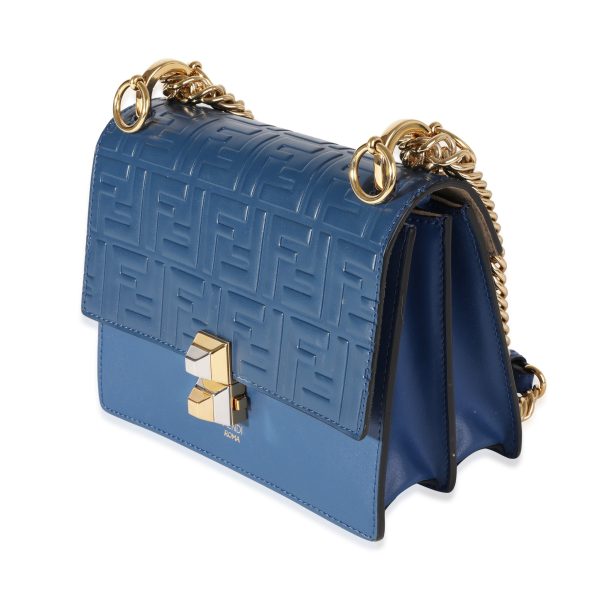 118059 sv fddbaf67 daef 41c3 8ac0 1c5a44d3247a Fendi Blue Logo Embossed Leather Small Kan I Shoulder Bag